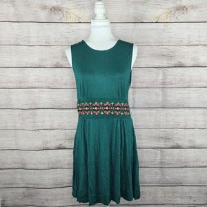 Vintage Free People Embroidered Floral Sleeveless Polka Dot Cut Out Dress Large